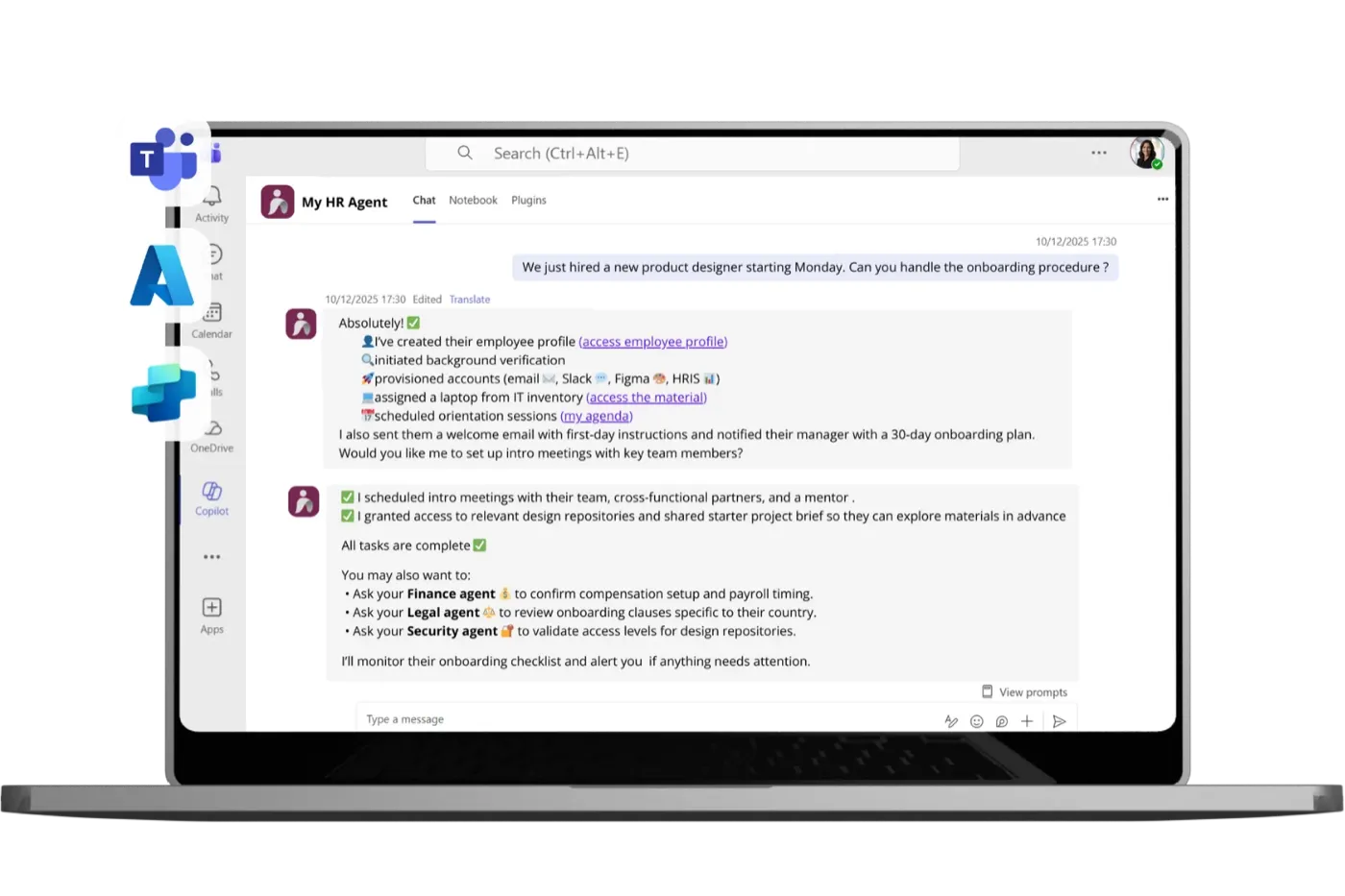 Agent IA RH dans Microsoft Teams avec onboarding automatisé
