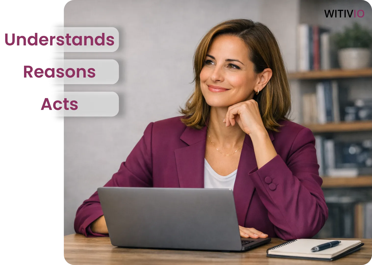 Professional working with AI agent technology in a warm modern office