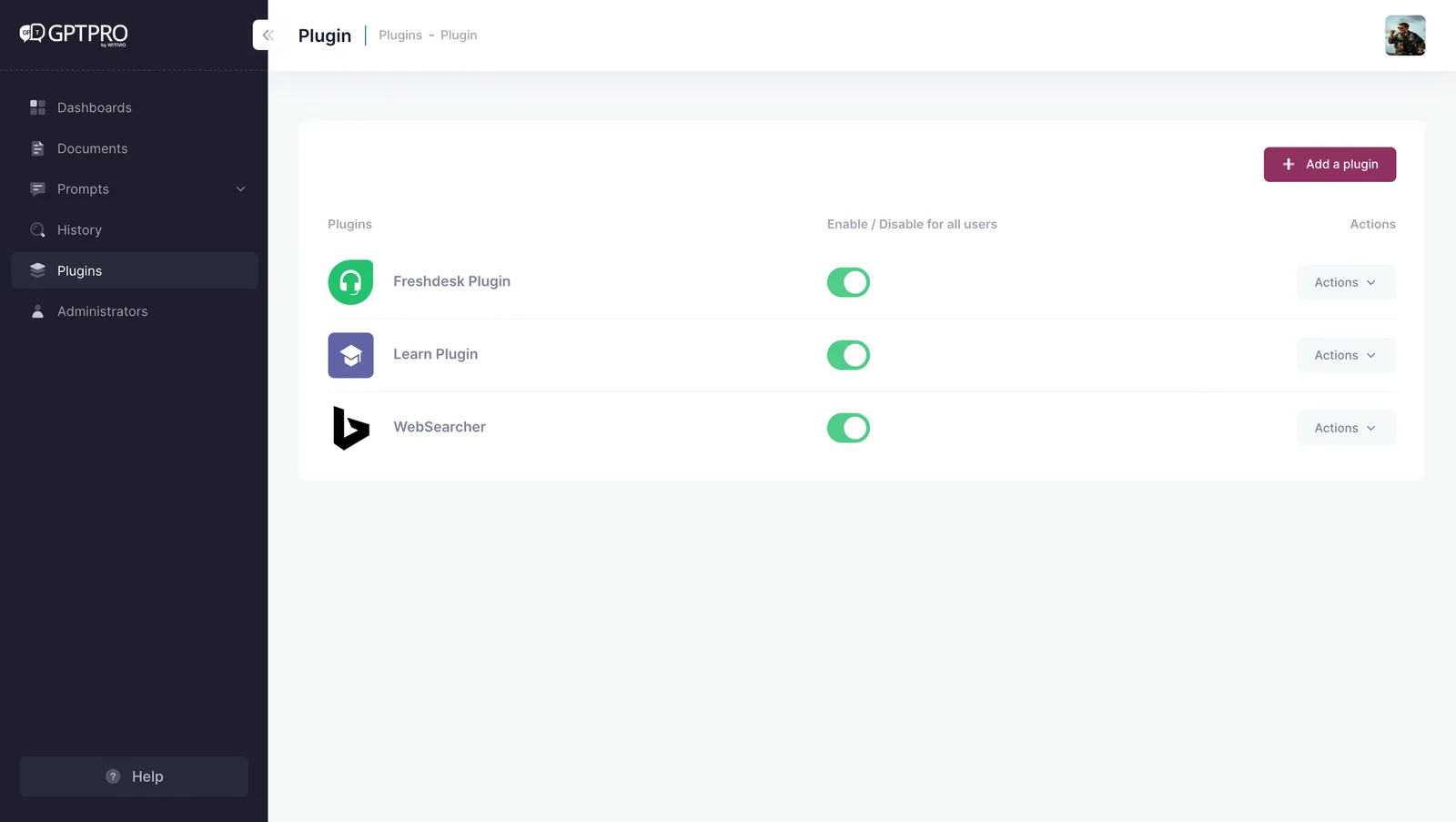 AI Desk Pro plugin management screen used to connect an ITSM tool through its API manifest