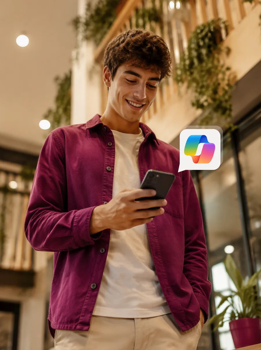 Employee using Microsoft Copilot Cowork on a mobile device