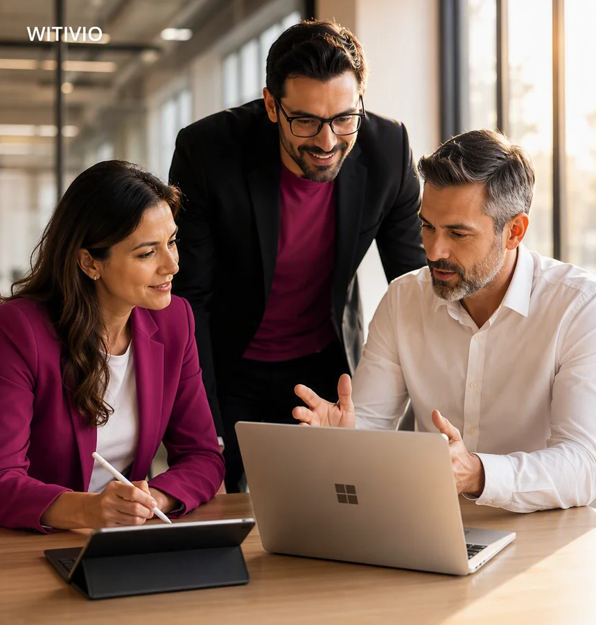 Witivio team reviewing a Copilot Factory deployment together in Microsoft 365
